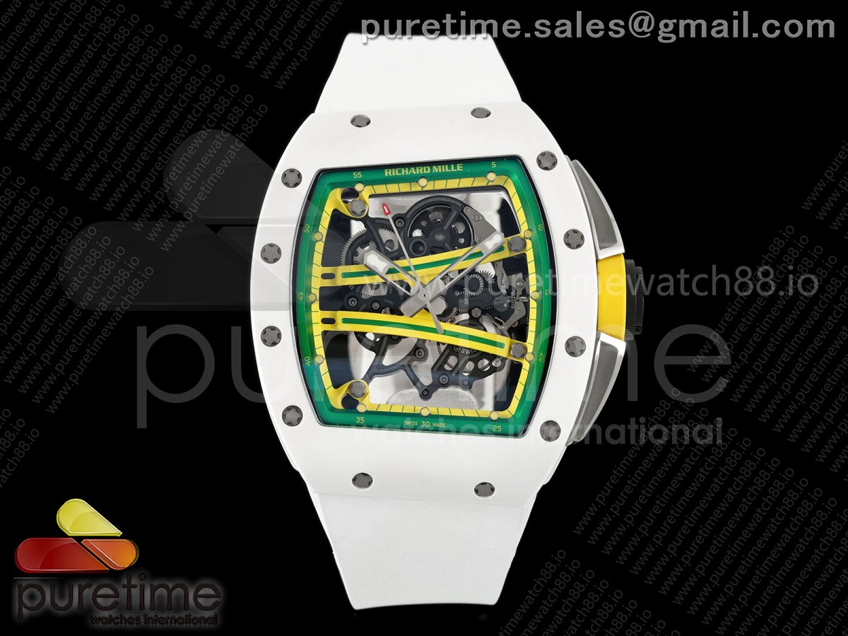 RF Custom Made 리차드밀 RM061 화이트세라믹 티타늄프리스프렁 그린이너베젤 화이트러버스트랩  RF Custom Made RM061 White Ceramic with Free Sprung Titanium RMUL2 Super Clone