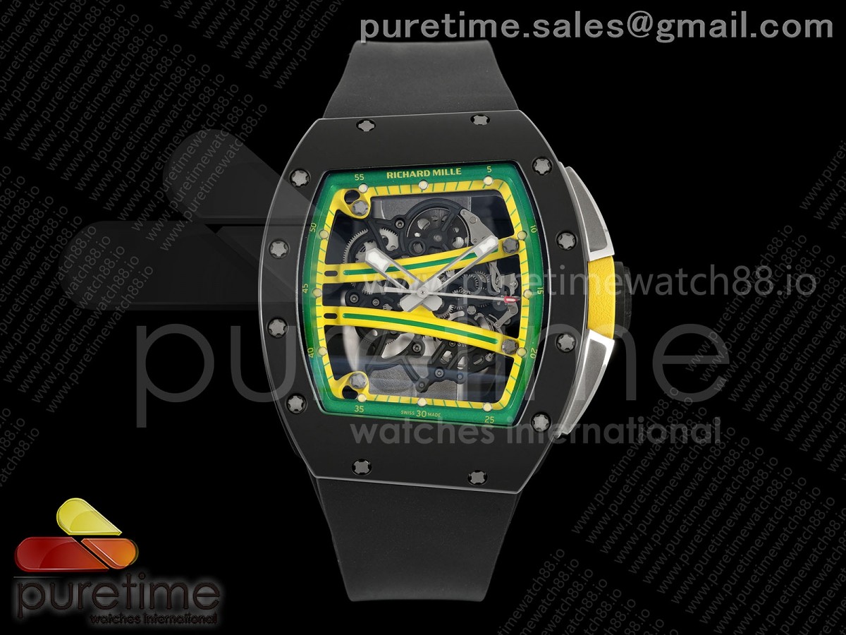 RF Custom Made 리차드밀 RM061 블랙세라믹 티타늄프리스프렁 그린이너베젤 블랙러버스트랩 RF Custom Made RM061 Black Ceramic Green Inner Bezel with Free Sprung Titanium RMUL2 Super Clone