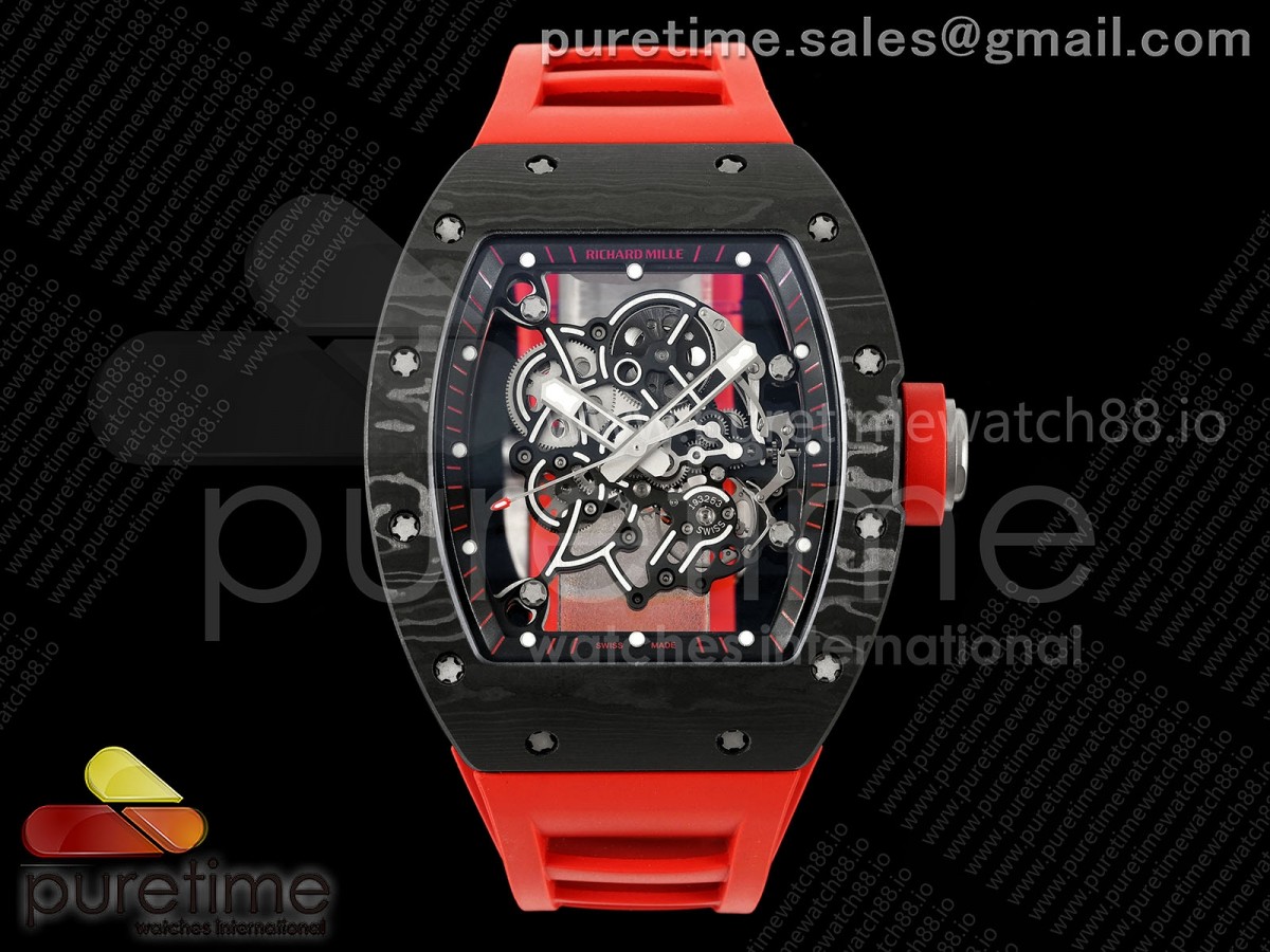 RF 리차드밀 RM055 NTPT 티타늄프리스프렁 스켈레톤다이얼 레드러버스트랩 RF RM055 NTPT Black/Red Inner Bezel on Red Rubber Free Sprung Titanium RMUL2 Super Clone