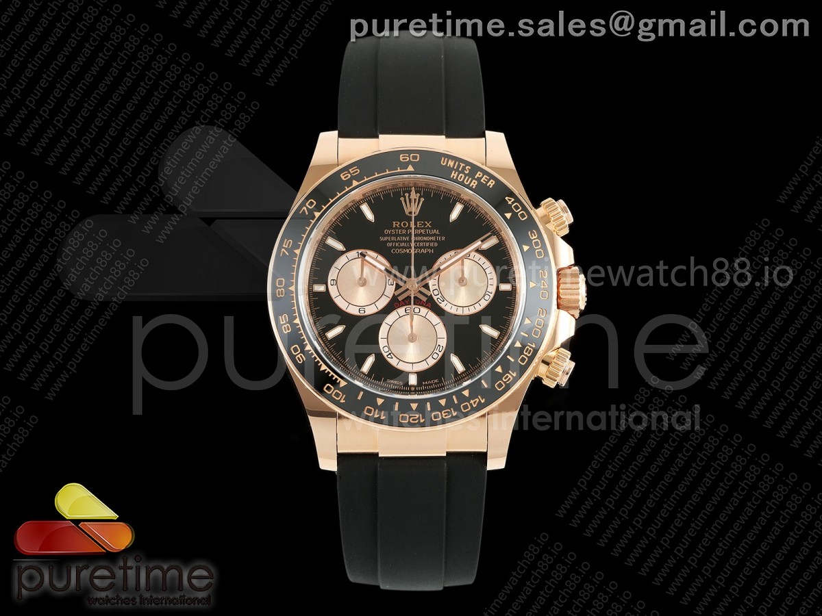 ARF 롤렉스 데이토나 로즈골드 텅스텐(Cu-W) 블랙/로골다이얼 블랙러버스트랩 162g Daytona 126515 ARF 1:1 Best Edition Black/RG Stick Dial on Oysterflex Strap DD4131 (Weighted)