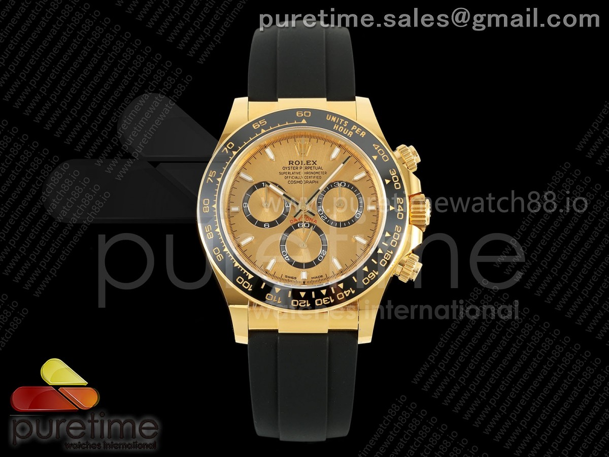 ARF 롤렉스 데이토나 옐로우골드 텅스텐(Cu-W) 골드다이얼 블랙러버스트랩 162g Daytona 126518 ARF 1:1 Best Edition YG Dial on Oysterflex Strap DD4131 (Weighted)