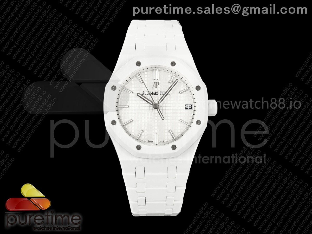 ZF 오데마피게 로얄오크 15500 화이트세라믹 화이트다이얼 세라믹브레이슬릿 프리스프렁 Royal Oak 41mm 15500 White Ceramic ZF White Dial on White Ceramic Bracelet SA4302 Super Clone (Free Sprung)