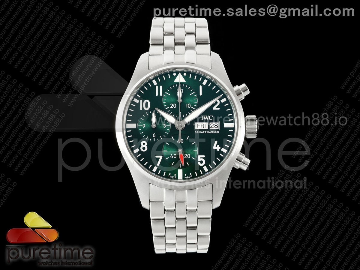 APSF IWC 파일럿 크로노 41미리 IW388104 그린다이얼 스틸브레이슬릿 Pilot Chrono IW378006 APSF 1:1 Best Edition Green Dial on SS Bracelet SA69385 Super Clone