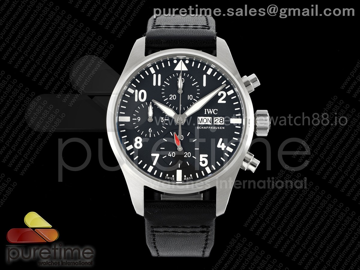APSF IWC 파일럿 크로노 41미리 IW388111 블랙다이얼 블랙가죽스트랩 Pilot Chrono IW388111 APSF 1:1 Best Edition Black Dial on Black Leather Strap SA69385 Super Clone