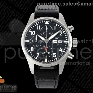 APSF IWC 파일럿 크로노 41미리 IW388111 블랙다이얼 블랙가죽스트랩 Pilot Chrono IW388111 APSF 1:1 Best Edition Black Dial on Black Leather Strap SA69385 Super Clone