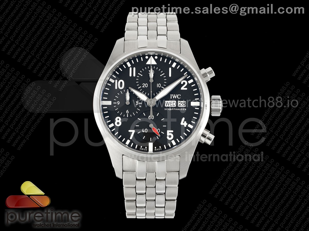 APSF IWC 파일럿 크로노 41미리 IW388113 블랙다이얼 스틸브레이슬릿 Pilot Chrono IW388113 APSF 1:1 Best Edition Black Dial on SS Bracelet SA69385 Super Clone