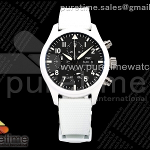 APSF IWC 파일럿 크로노 화이트세라믹 IW389401 레이크 타호 화이트다이얼 화이트러버스트랩 Pilot Chrono IW389105 White Ceramic “Lake Tahoe” APSF 1:1 Best Edition on White Rubber Strap DD69385 Super Clone