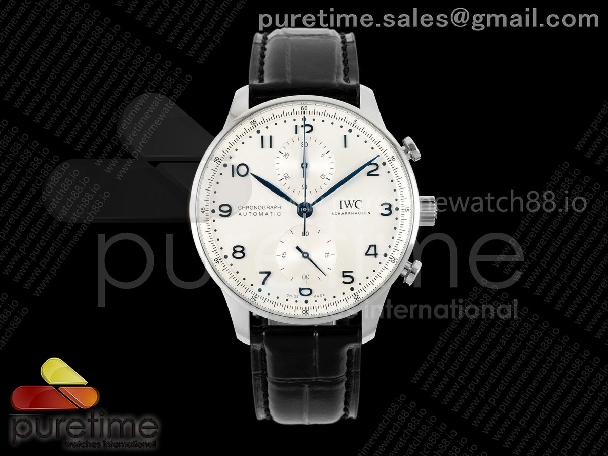 APSF IWC 포르투기저 크로노 IW371605 화이트/블루다이얼 블랙가죽스트랩 Portugieser Chrono IW371605 APSF 1:1 Best Edtion White/Blue Dial on Blue Leather Strap DD69355 Super Clone