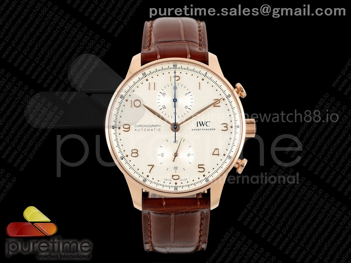 APSF IWC 포르투기저 크로노 로즈골드 IW371611 화이트다이얼 브라운가죽스트랩 Portugieser Chrono IW371611 RG APSF 1:1 Best Edition White Dial on Brown Leather Strap DD69355 Super Clone