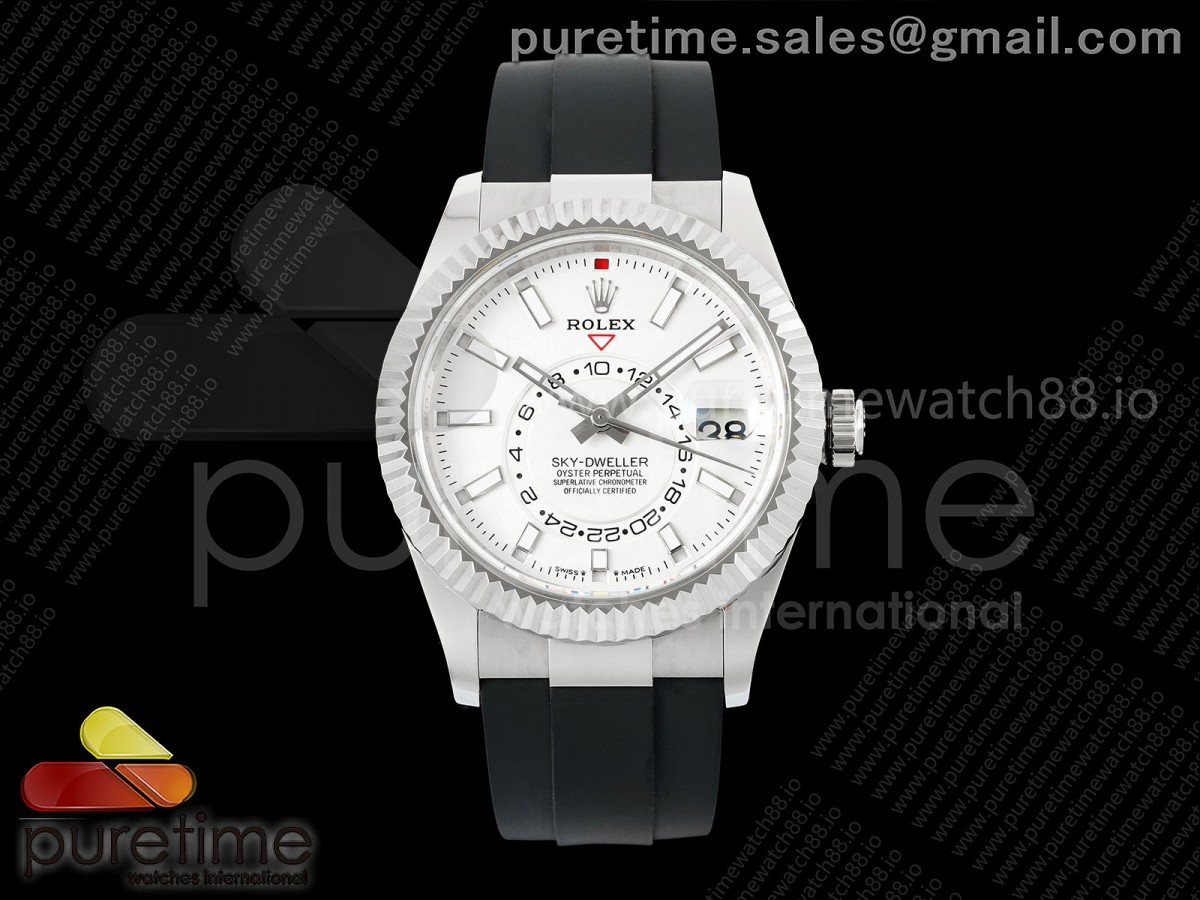 NOOBF 눕공장 V2 롤렉스 스카이드웰러 화이트다이얼 블랙러버스트랩 Skydweller 336239 SS Noob 1:1 Best Edition White Dial on Oysterflex Strap A9002 V2