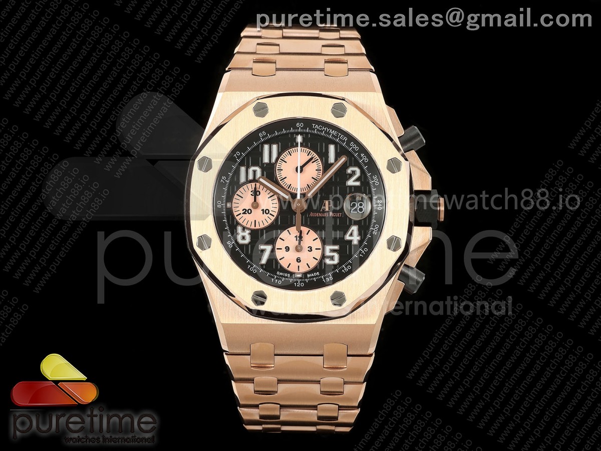 TKF 오데마피게 로얄오크 오프쇼어 42미리 로즈골드 블랙다이얼 스틸브레이슬릿 Royal Oak Offshore 42mm RG TKF Best Edition Black Dial on RG Bracelet A7750