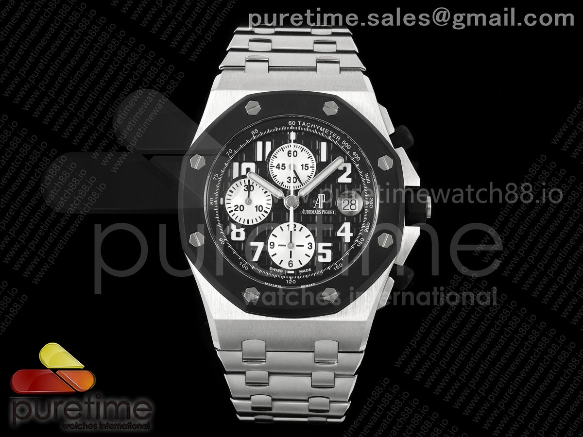 TKF 오데마피게 로얄오크 오프쇼어 42미리 러버클래드 블랙다이얼 스틸브레이슬릿 Royal Oak Offshore 42mm Rubberclad SS TKF Best Edition Black/White Dial on SS Bracelet A7750