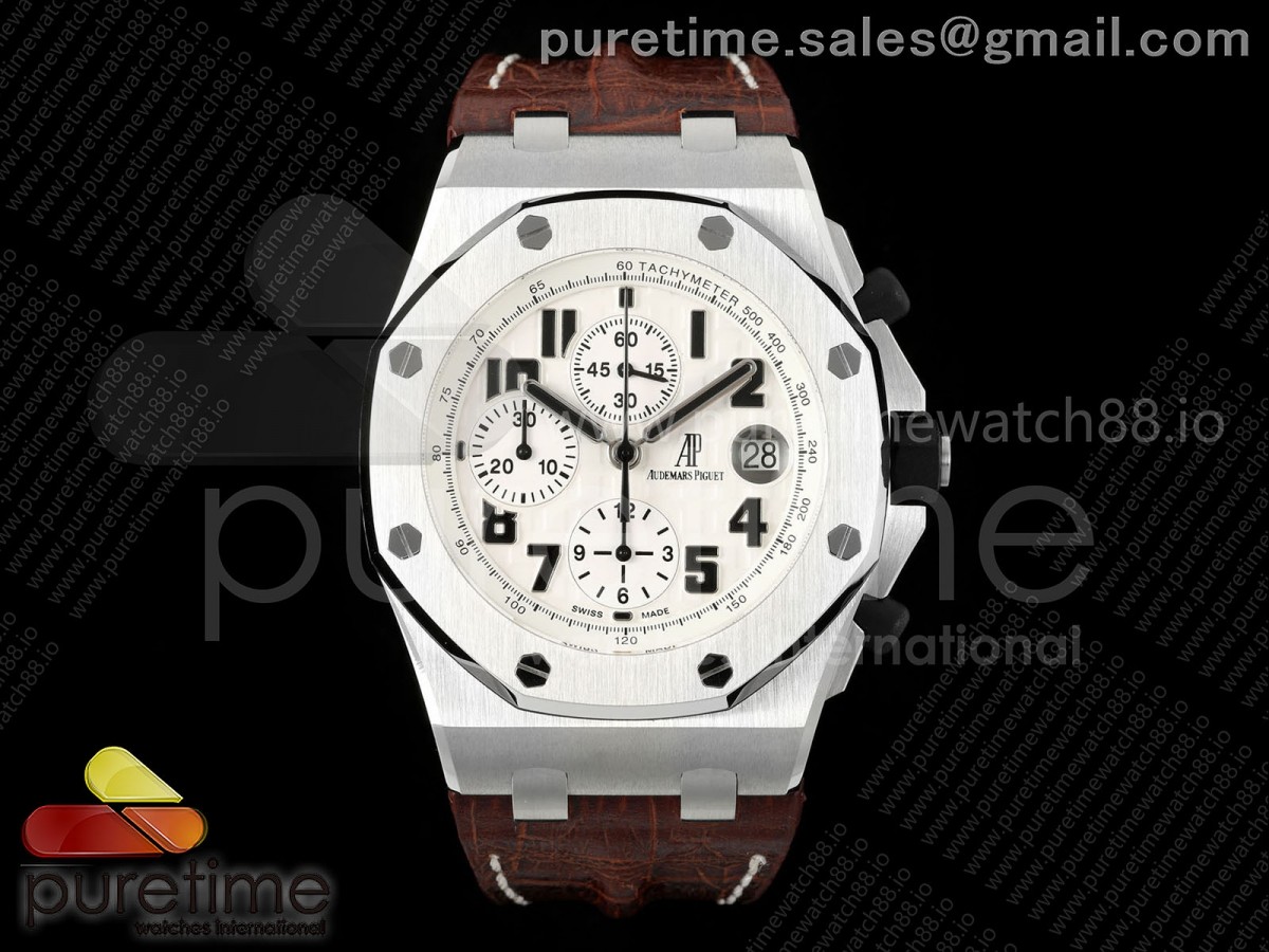 TKF 오데마피게 로얄오크 오프쇼어 42미리 사파리 화이트다이얼 브라운가죽스트랩 Royal Oak Offshore 42mm Safari TKF Best Edition White Dial on Brown Leather Strap A7750