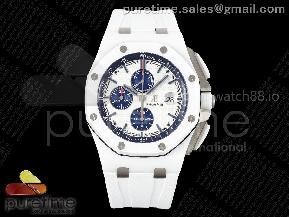 TKF 오데마피게 로얄오크 오프쇼어 44미리 화이트세라믹 화이트다이얼 화이트러버스트랩  Royal Oak Offshore 44mm White Ceramic TKF 1:1 Best Edition White Dial on White Rubber Strap A3126