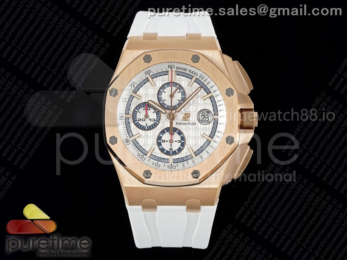 TKF 오데마피게 로얄오크 오프쇼어 44미리 로즈골드 화이트다이얼 화이트러버스트랩  Royal Oak Offshore 44mm RG TKF 1:1 Best Edition White Dial on White Rubber Strap A3126