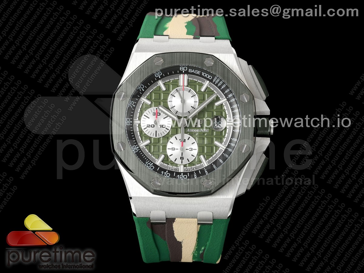 TKF 오데마피게 로얄오크 오프쇼어 44미리 그린다이얼 그린카모러버스트랩  Royal Oak Offshore 44mm SS TKF 1:1 Best Edition Green Dial on Green Camou Rubber Strap A3126
