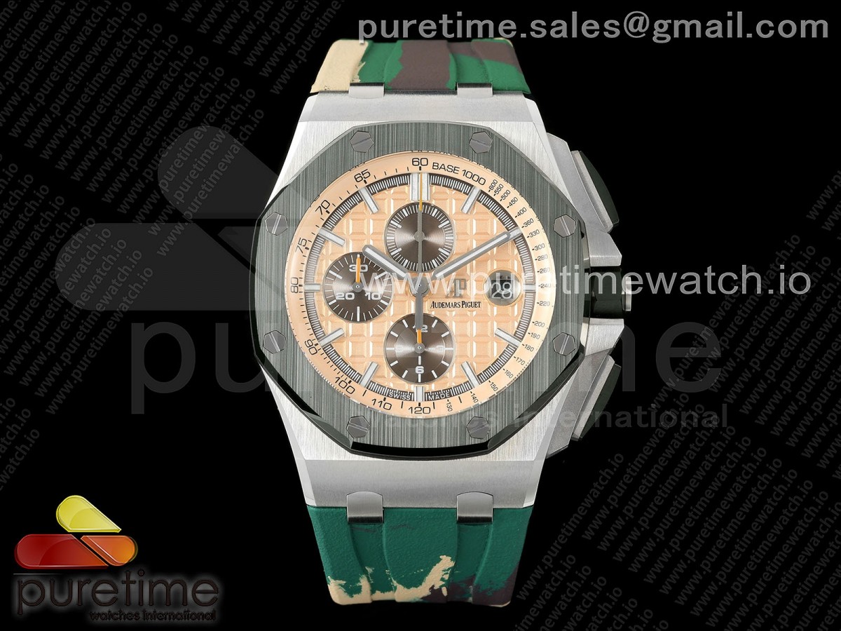 TKF 오데마피게 로얄오크 오프쇼어 44미리 크림다이얼 그린카모러버스트랩  Royal Oak Offshore 44mm SS TKF 1:1 Best Edition Cream Dial on Green Camou Rubber Strap A3126