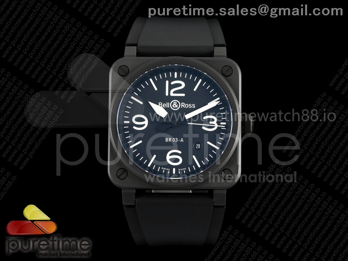 M+F 벨앤로스 BR03A 블랙세라믹 블랙다이얼 블랙러버스트랩 BR03A Black Ceramic M+F 1:1 Best Edition Black Dial on Rubber Strap A2892