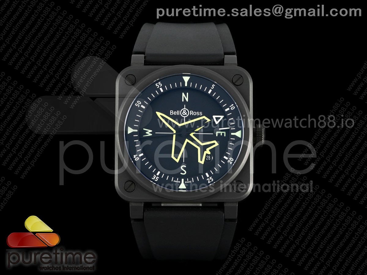 M+F 벨앤로스 BR03 블랙세라믹 자이로컴퍼스다이얼 블랙러버스트랩  BR03 Gyrocompass Black Ceramic M+F 1:1 Best Edition Gyrocompass Dial on Rubber Strap A2892