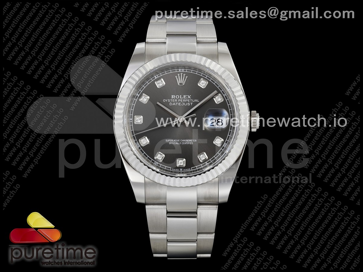 THBF 롤렉스 데이저스트41 그레이텐포인트다이얼 오이스터브레이슬릿 (Free Sprung) DateJust 41 126334 THBF 1:1 Best Edition 904L Steel Gray Diamonds Dial on Oyster Bracelet JH3235 (Free Sprung)