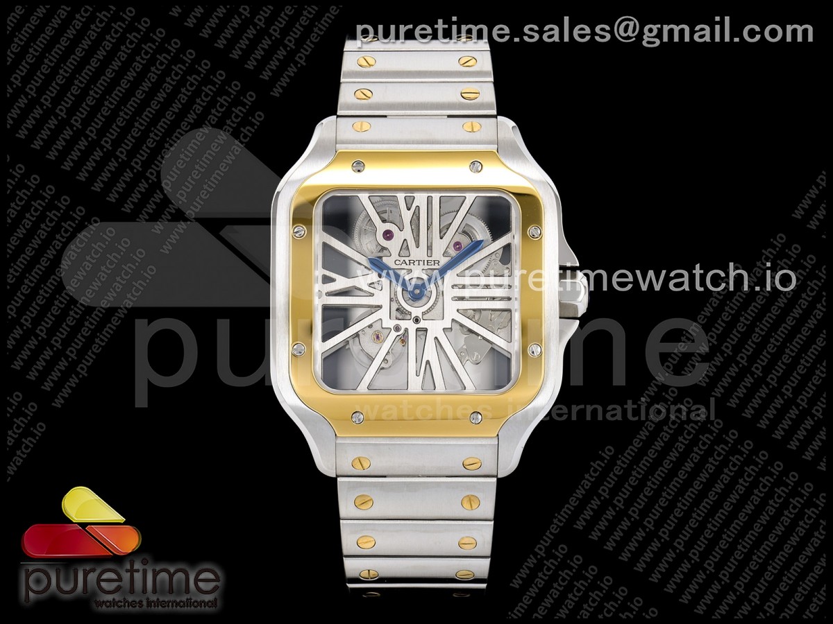 RICH 산토스 드 까르띠에 옐로우골드콤비 40미리 스켈레톤다이얼 스틸브레이슬릿(가죽스트랩) Santos Skeleton SS/YG RICH 1:1 Best Edition Skeleton Dial 9611MC Super Clone (2 Straps)