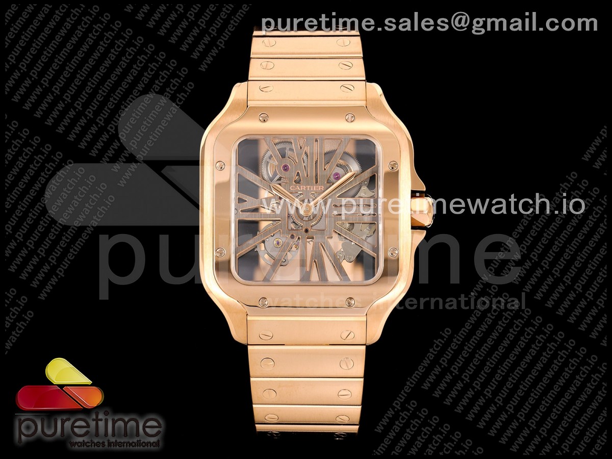 RICH 산토스 드 까르띠에 로즈골드 40미리 스켈레톤다이얼 스틸브레이슬릿(가죽스트랩) Santos Skeleton RG RICH 1:1 Best Edition Skeleton Dial 9611MC Super Clone (2 Straps)