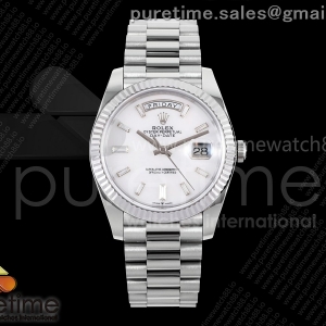 TMF 롤렉스 데이데이트40 텅스텐(Cu-W) 208g 자개바게트다이얼 스틸브레이슬릿 Day Date 40 SS TMF 1:1 Best Edition White MOP Crystal Dial on President Bracelet VR3255