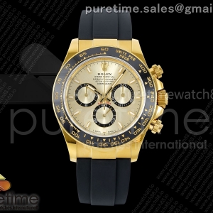 UFOF 롤렉스 데이토나 옐로우골드 텅스텐(Cu-W) 골드다이얼 블랙러버스트랩 157g  Daytona 126518 UFO 1:1 Best Edition YG Dial on Oysterflex Strap UF4131 (Free Sprung)