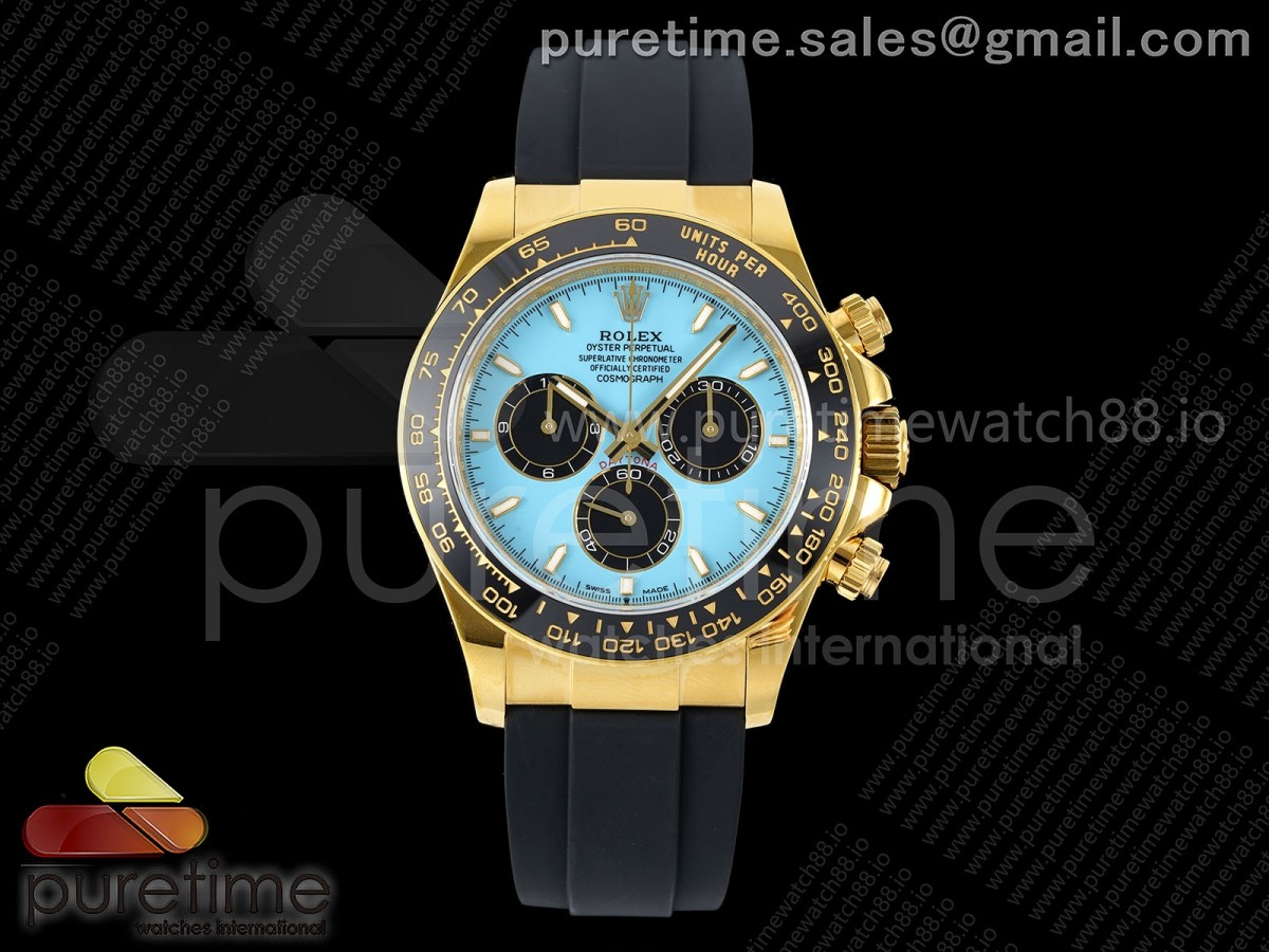 UFOF 롤렉스 데이토나 옐로우골드 텅스텐(Cu-W) 티파니블루다이얼 블랙러버스트랩 157g Daytona 126518 UFO 1:1 Best Edition Tiffany Blue Dial on Oysterflex Strap UF4131 (Free Sprung)