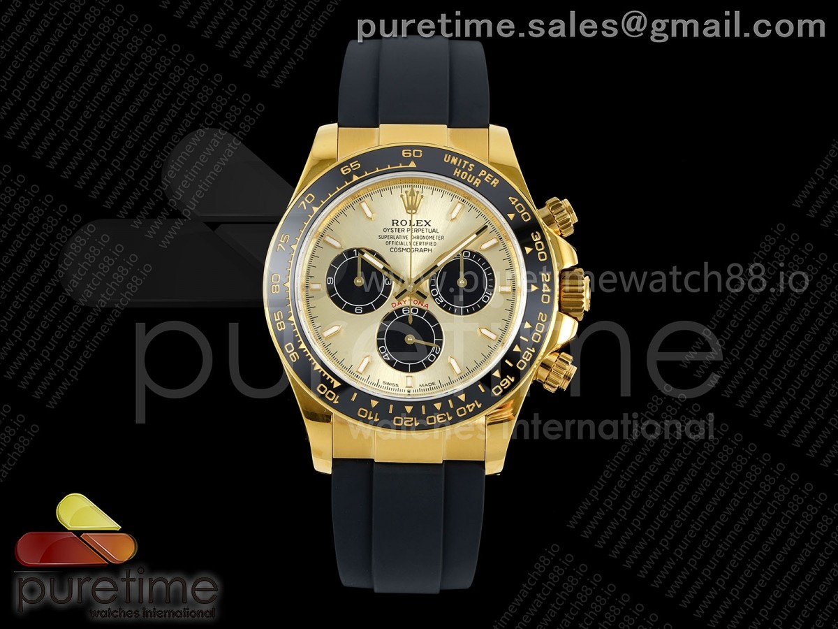 UFOF 롤렉스 데이토나 옐로우골드 텅스텐(Cu-W) 골드/블랙다이얼 블랙러버스트랩 157g Daytona 126518 UFO 1:1 Best Edition YG/Black Dial on Oysterflex Strap UF4131 (Free Sprung)