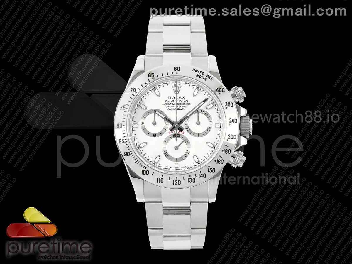 UFOF 롤렉스 데이토나 스틸베젤 화이트다이얼 스틸브레이슬릿 UF4130 (Free Sprung) Daytona 116520 UFO 1:1 Best Edition White Dial on Braclet UF4130 (Free Sprung)