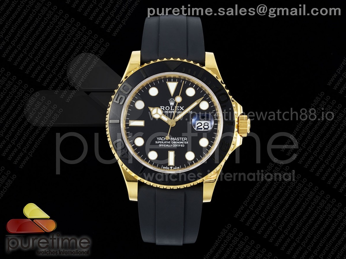JQF 롤렉스 요트마스터 옐로우골드 텅스텐(Cu-W) 42미리 블랙다이얼 블랙러버스트랩  Yacht-Master 42mm 226658 YG JQF 1:1 Best Edition 3D Black Ceramic Bezel on Oysterflex Strap VR3235 (Weighted)