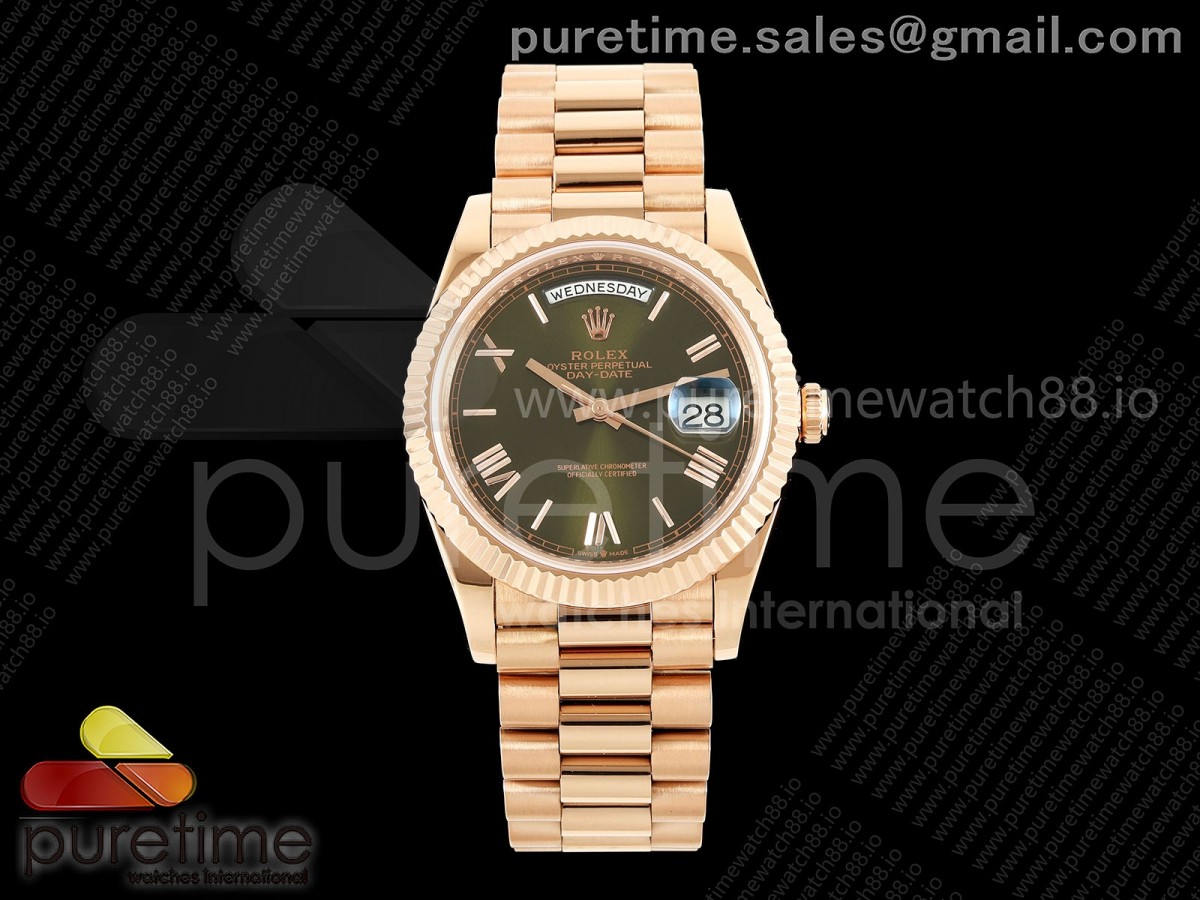CBDF 롤렉스 데이데이트40 로즈골드 텅스텐(Cu-W) 그린로만다이얼 스틸브레이슬릿 210g  Day Date 40 RG CBDF 1:1 Best Edition Green Roman Dial on President Bracelet VR3255 (210g)