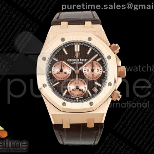 DDF 오데마피게 로얄오크 크로노 26240 로즈골드 텅스텐(Cu-W) 브라운다이얼 브라운가죽스트랩 175g Royal Oak Chrono 26240 RG DDF 1:1 Best Edition Brown Dial on Brown Leather Bracelet DD4401 Super Clone (SW Dial)