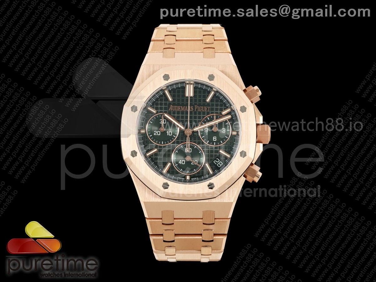DDF 오데마피게 로얄오크 크로노 26240 로즈골드 텅스텐(Cu-W) 그린다이얼 스틸브레이슬릿 205g  Royal Oak Chrono 26240 RG DDF 1:1 Best Edition Green Dial on RG Bracelet DD4401 Super Clone (SW Dial)