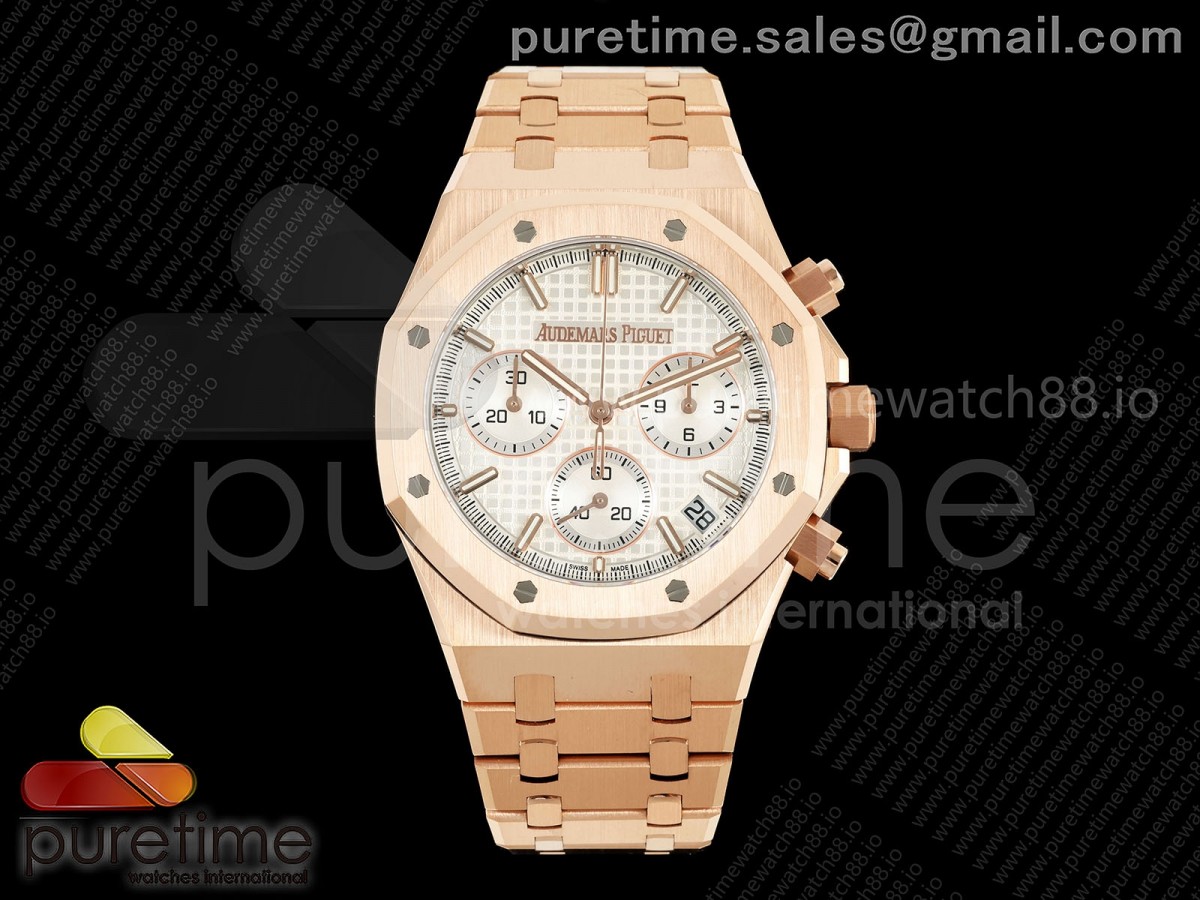 DDF 오데마피게 로얄오크 크로노 26240 로즈골드 텅스텐(Cu-W) 화이트다이얼 스틸브레이슬릿 205g Royal Oak Chrono 26240 RG DDF 1:1 Best Edition White Dial on RG Bracelet DD4401 Super Clone (SW Dial)