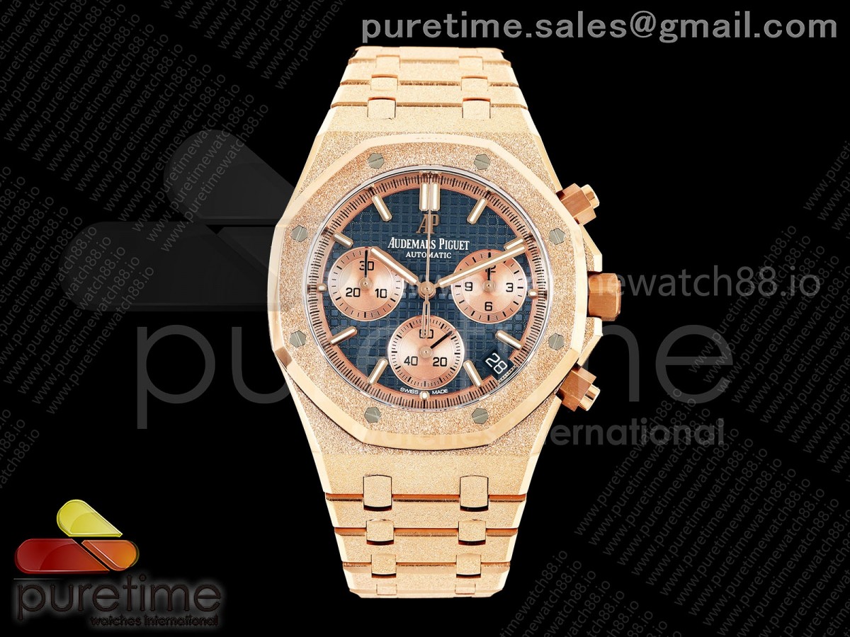 DDF 오데마피게 로얄오크 크로노 26240 로즈골드프러스티드 텅스텐(Cu-W) 블랙/로골다이얼 스틸브레이슬릿 205g Royal Oak Chrono 26240 Frosted RG DDF 1:1 Best Edition Blue/RG Dial on RG Bracelet DD4401 Super Clone (SW Dial)