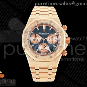 DDF 오데마피게 로얄오크 크로노 26240 로즈골드프러스티드 텅스텐(Cu-W) 블랙/로골다이얼 스틸브레이슬릿 205g Royal Oak Chrono 26240 Frosted RG DDF 1:1 Best Edition Blue/RG Dial on RG Bracelet DD4401 Super Clone (SW Dial)