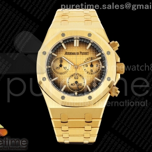 DDF 오데마피게 로얄오크 크로노 26240 옐로우골드 텅스텐(Cu-W) 골드스모크다이얼 스틸브레이슬릿 205g Royal Oak Chrono 26240 Frosted YG DDF 1:1 Best Edition YG Smoked Dial on YG Bracelet DD4401 Super Clone (SW Dial)