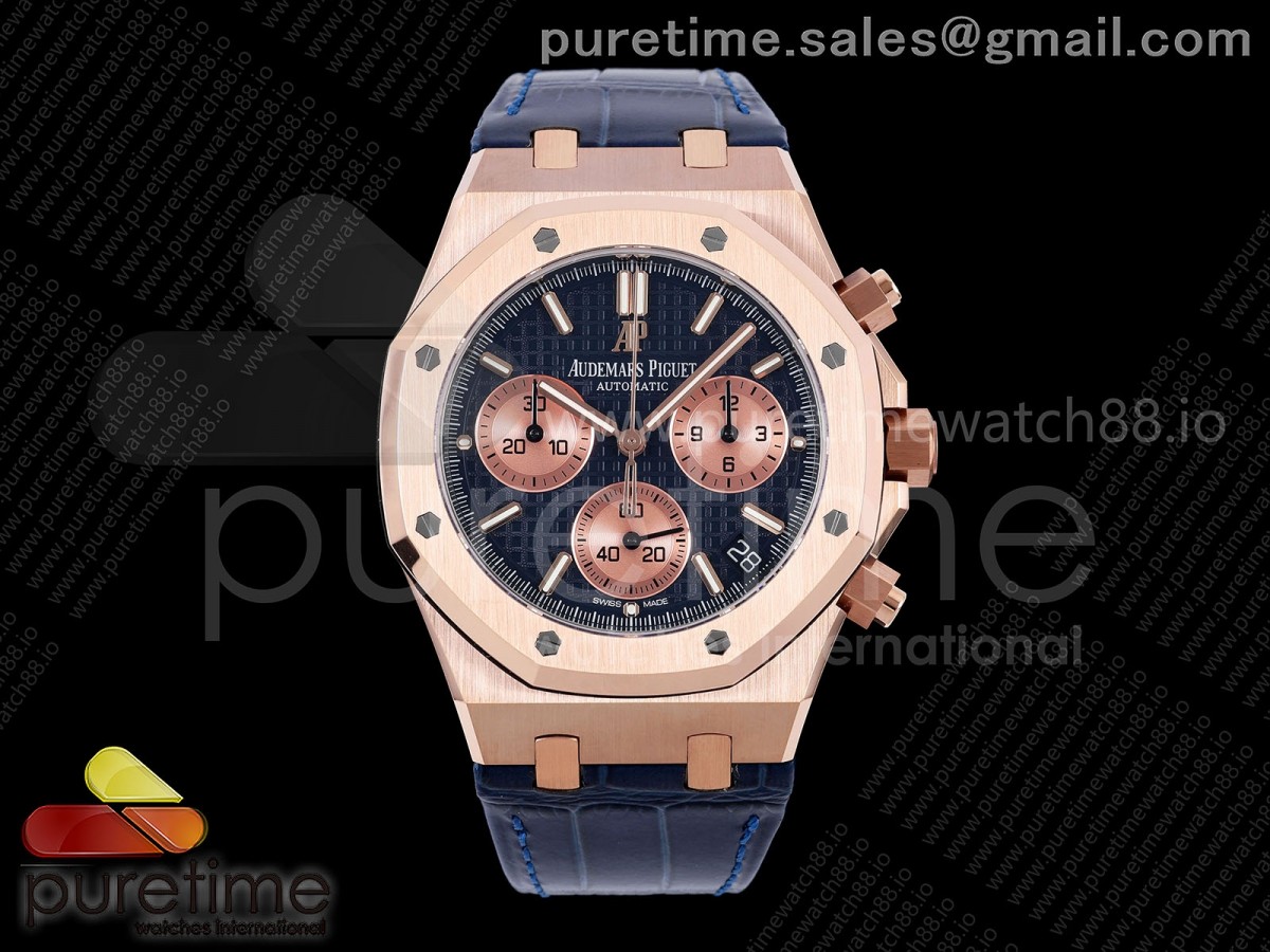 DDF 오데마피게 로얄오크 크로노 26240 텅스텐(Cu-W) 로즈골드 블루/로골다이얼 블루가죽스트랩 158g Royal Oak Chrono 26240 RG DDF 1:1 Best Edition Blue/RG Dial on Blue Leather Strap DD4401 Super Clone (SW Dial)elet DD4401 Super Clone (SW Dial)
