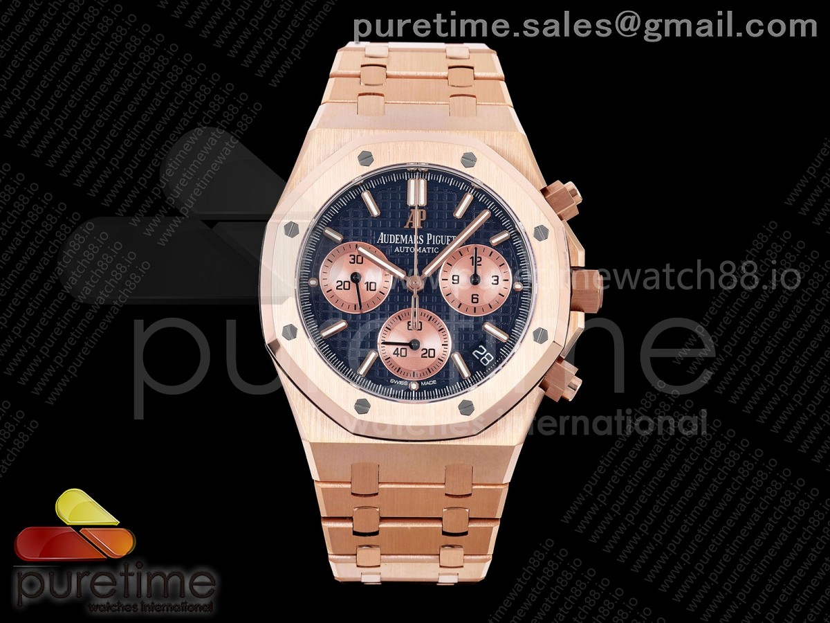 DDF 오데마피게 로얄오크 크로노 26240 텅스텐(Cu-W) 로즈골드 블루/로골다이얼 스틸브레이슬릿 205g Royal Oak Chrono 26240 RG DDF 1:1 Best Edition Blue/RG Dial on RG Bracelet DD4401 Super Clone (SW Dial)