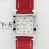 MKF 에르메스 H아워 Heure H Ladies SS MKF 1:1 Best Edition White Dial On Red Leather Strap Swiss Quartz