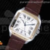 V6F 산토스 드 까르띠에 골드콤비 라지 40미리 가죽스트랩 Santos de Cartier 40mm 2018 V6F 1:1 Best Edition White Dial YG Bezel on Deep Brown Leather Strap MIYOTA 9015