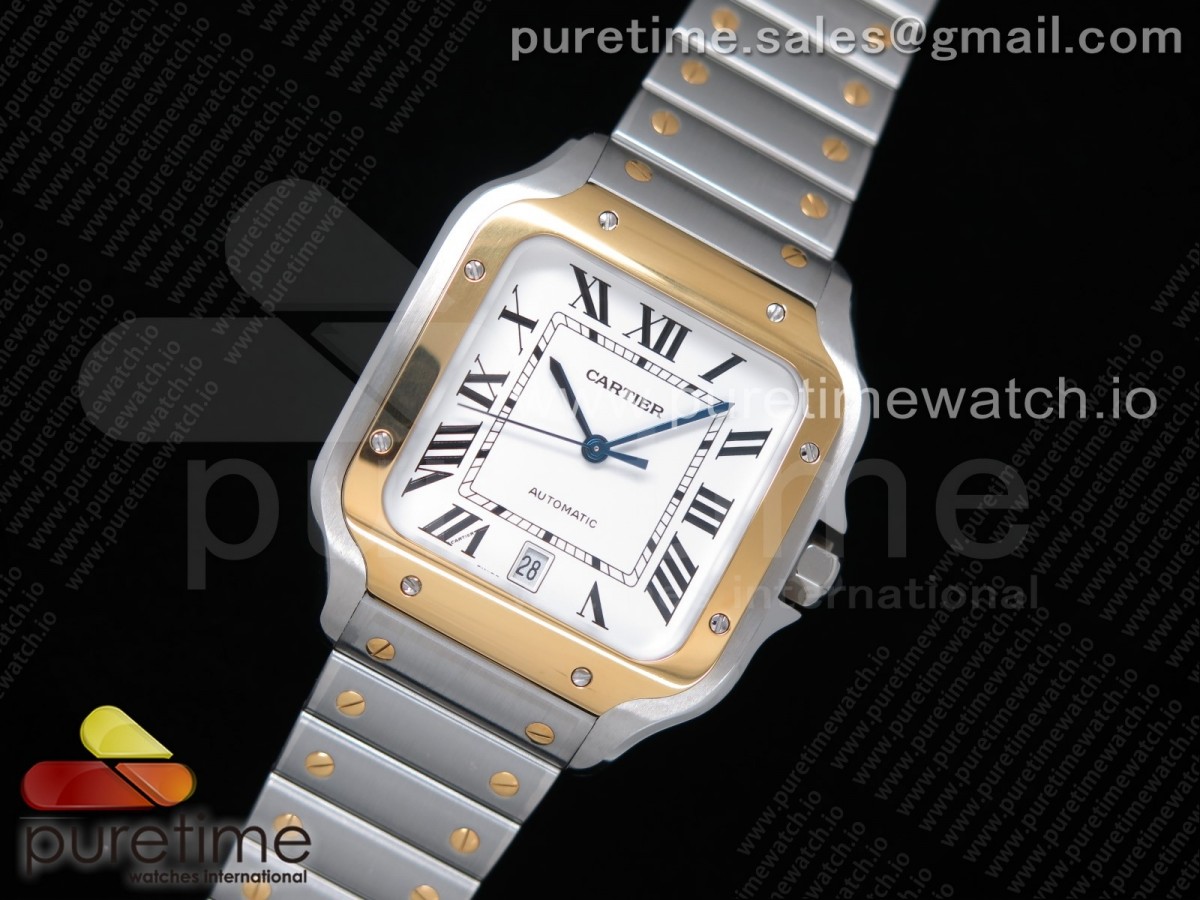 BVF V2 산토스 드 까르띠에 옐로우골드 콤비 라지 40미리 Santos de Cartier 40mm SS/YG 2018 BVF 1:1 Best Edition White Dial on SS/YG SmartLinks Bracelet MIYOTA 9015 V2