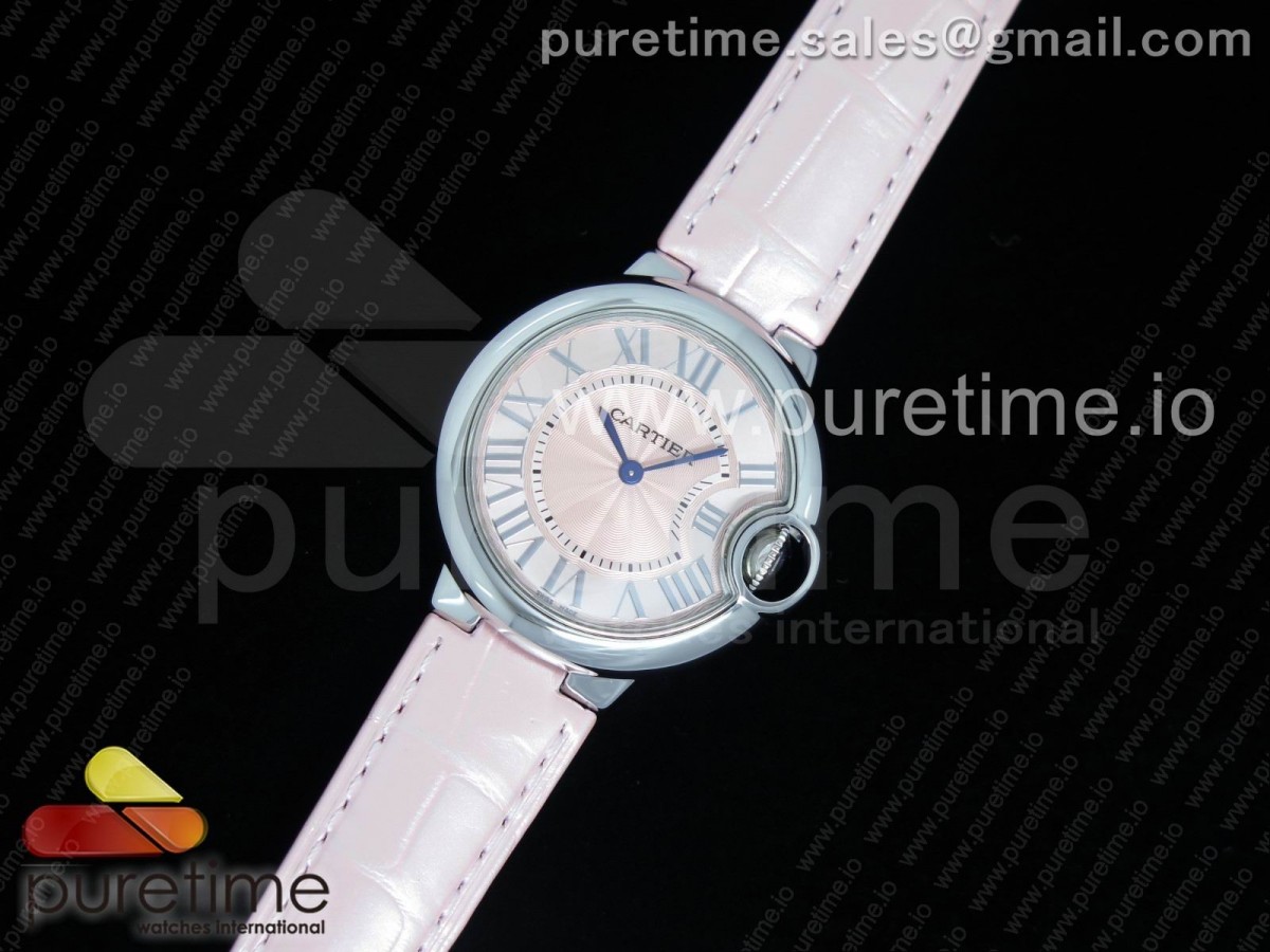 AF 발롱블루 33미리 핑크다이얼 핑크 악어가죽스트랩 Ballon Bleu 33mm SS AF 1:1 Best Edition Pink Textured Dial on Pink Crocodile Strap Jap Quartz