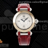 AF 까르띠에 파샤 30미리 로즈골드콤비 화이트다이얼 레드가죽스트랩  Pasha 30mm SS/RG AF 1:1 Best Edition White Textured Dial on Red Leather Strap Jaq Quartz