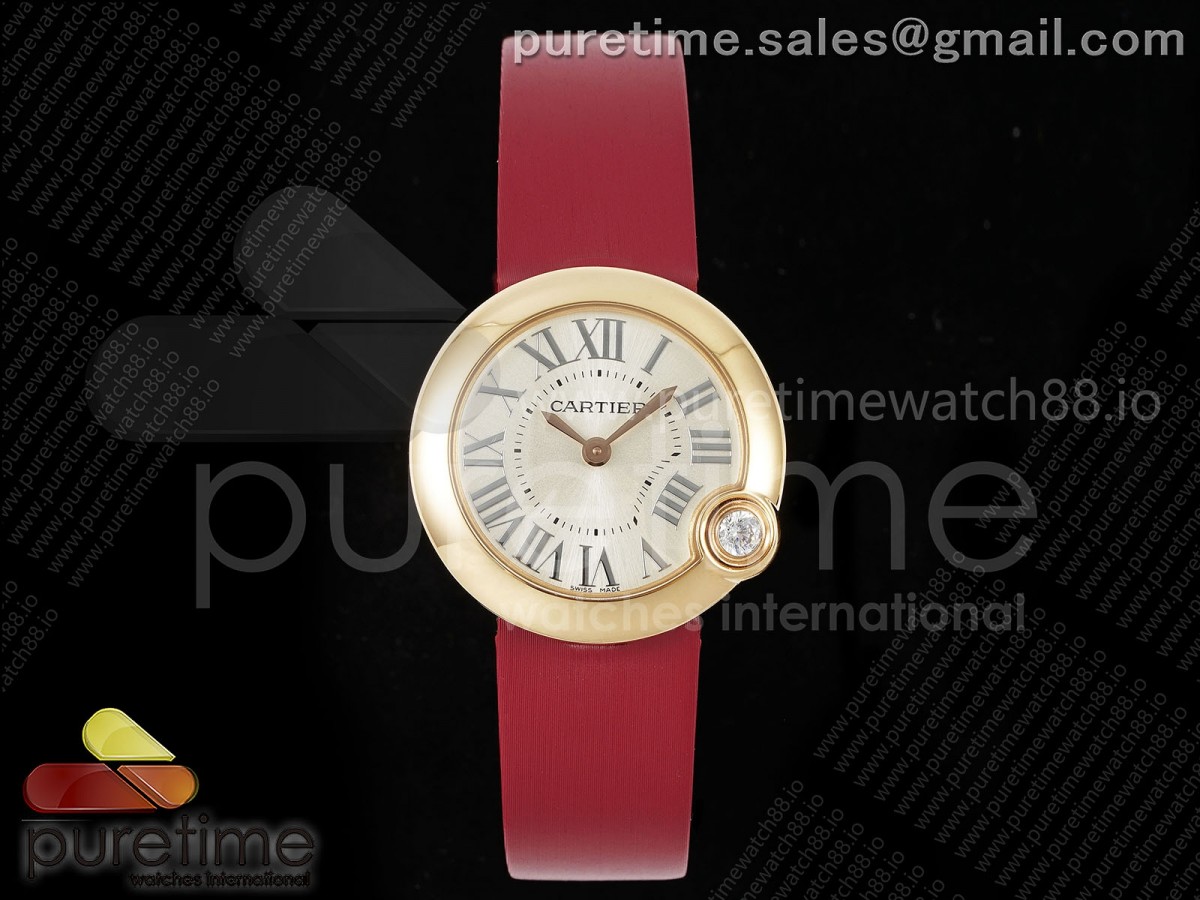 AF 까르띠에 발롱블랑 로즈골드 30미리 실버다이얼 레드패브릭스트랩 Ballon Blanc 30mm RG AF 1:1 Best Edition Silver Dial on Pink Fabric Strap Ronda Quartz