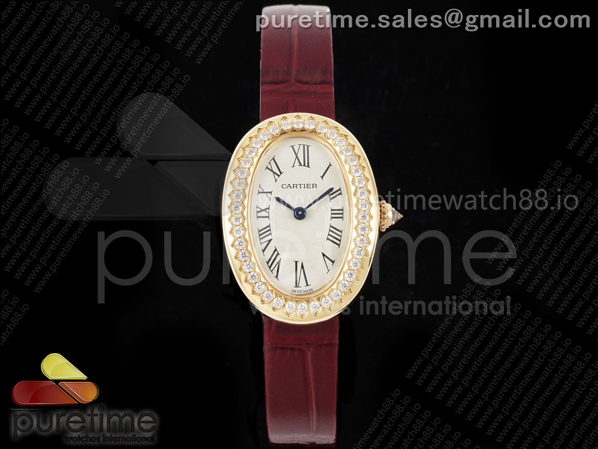 AF 까르띠에 베누아 옐로우골드 다이아베젤 화이트다이얼 레드악어가죽스트랩 Baignoire Watch RG AF 1:1 Best Edition White Dial Diamonds Bezel on Red Croco Strap RONDA Quartz