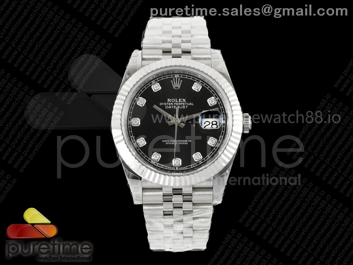 VSF V2S 롤렉스 데이저스트41 블랙텐포인트다이얼 스틸브레이슬릿 프리스프렁 133g  DateJust 41 126334 904L SS VSF 1:1 Best Edition Black Diamonds Dial on Jubilee Bracelet VS3235v2 V2s (133g)