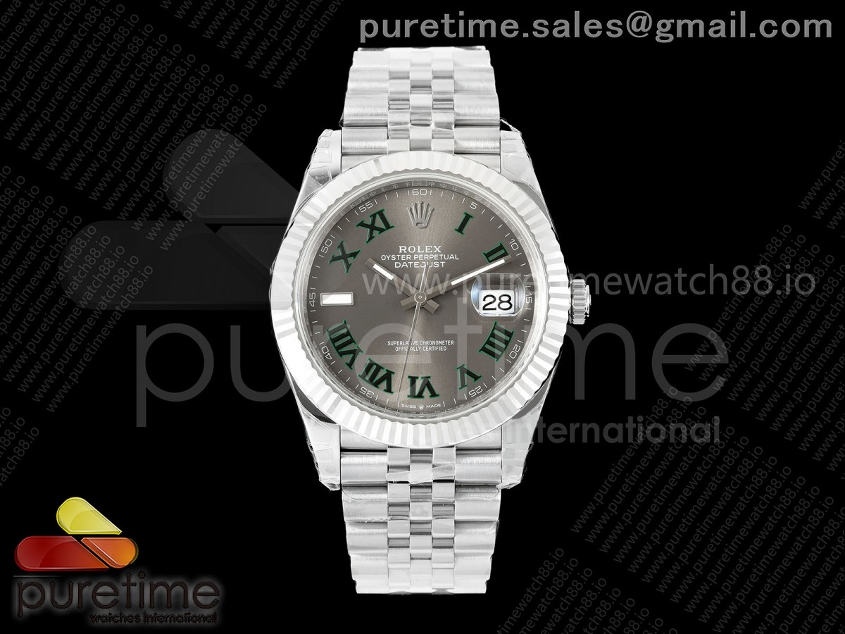 VSF V2S 롤렉스 데이저스트41 슬레이트로만다이얼 스틸브레이슬릿 프리스프렁 윔블던 133g DateJust 41 126334 904L SS VSF 1:1 Best Edition Gray Dial Green Roman on Jubilee Bracelet VS3235v2 V2s (133g)